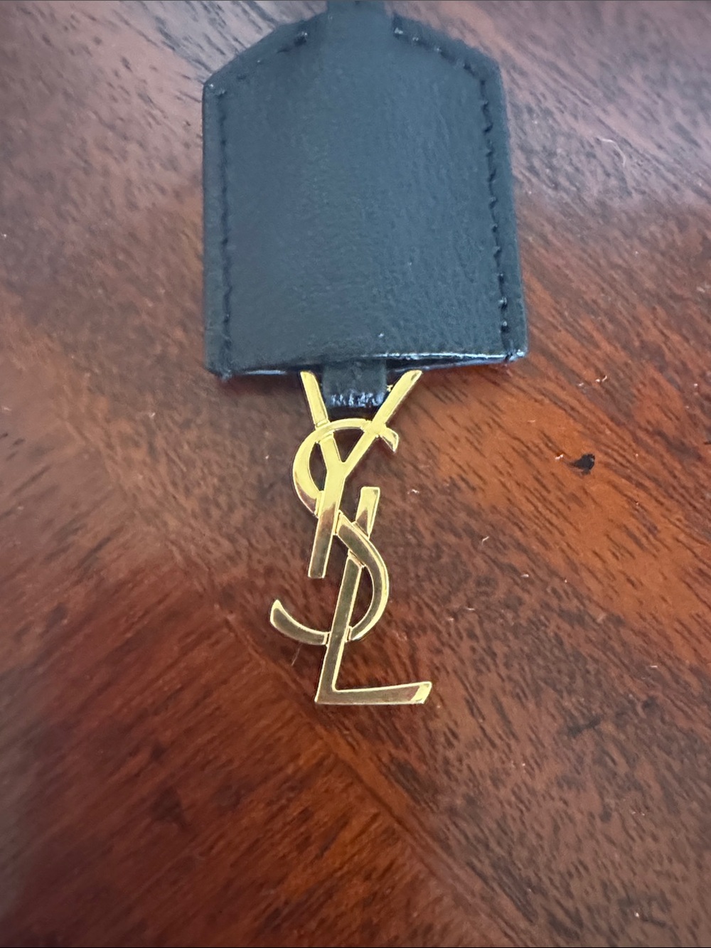 Auth Yves Saint Laurent YSL Black Leather Monogram Clochette Bag Charm Key Ring